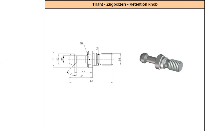 Pull Stud P40T-2 M16 30°.