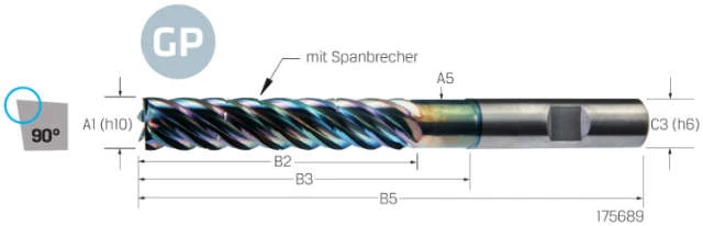 Solid Carbide End Mill PREMUS GP, GP, 5 × A1, DLC, HB