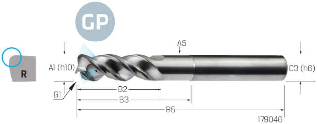 Torus cutter VHM PREMUS GP, GP, extra long, corner radius, coated, HA, IKZ