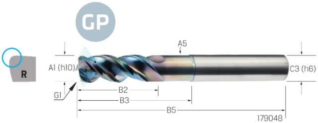 Torus cutter VHM PREMUS GP, GP, extra long, corner radius, DLC, HA, IKZ