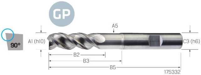Solid Carbide End Mill VHM PREMUS GP, GP, extra long, coated, HB