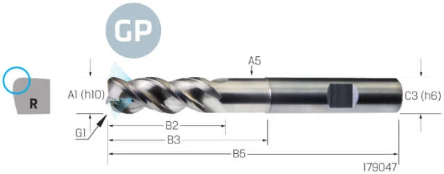 Torus cutter VHM PREMUS GP, GP, extra long, corner radius, coated, HB, IKZ