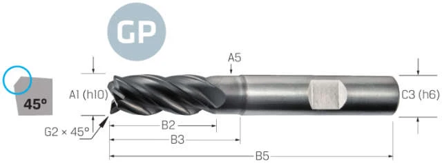 Solid Carbide End Mill VHM PREMUS, GP Pro, long, chamfer, AlCrN
