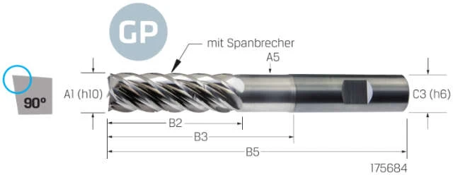 Solid Carbide End Mill VHM PREMUS GP, GP, 3 × A1, coated, HB
