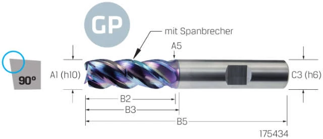 Solid Carbide End Mill PREMUS GP, GP, long, DLC, HB