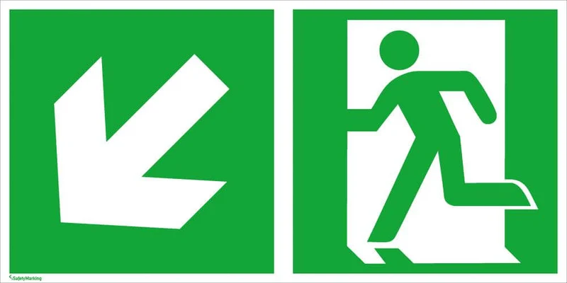 Escape route sign NEUTRAL, aluminum W300xH150 mm emergency exit left with arrow left downwards photoluminescent