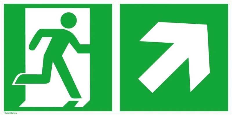 Escape route sign NEUTRAL, aluminum W300xH150 mm emergency exit right with arrow right upwards long afterglow
