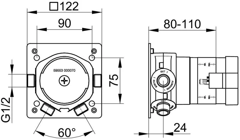 KEUCO IXMO Funktionseinheit 59553 für Thermostatarmatur DN15 mit Spüleinheit