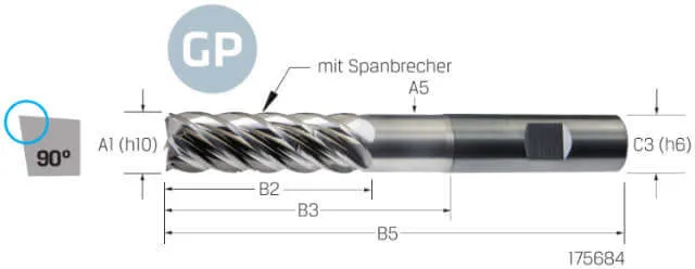 Solid Carbide End Mill VHM PREMUS GP, GP, 3 × A1, coated, HB