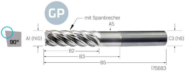 Solid Carbide End Mill VHM PREMUS GP, GP, 3 × A1, coated, HA