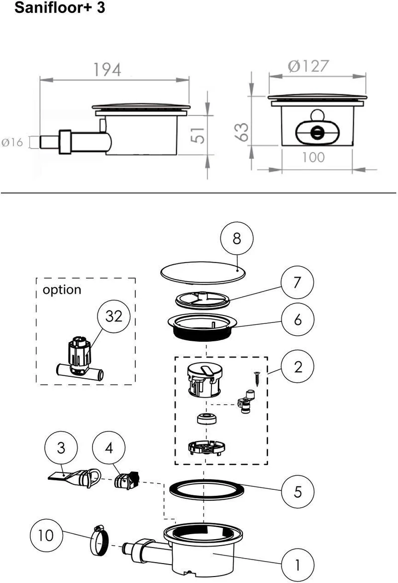 SFA Sanifloor+3 Schmutzwasserhebeanlage für extraflache Duschtassen – kabellos, 400 W