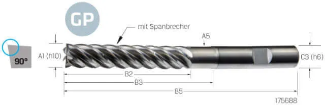 Solid Carbide End Mill VHM PREMUS GP, GP, 5 × A1, coated, HB