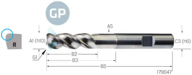 Torus cutter VHM PREMUS GP, GP, extra long, corner radius, coated, HB, IKZ