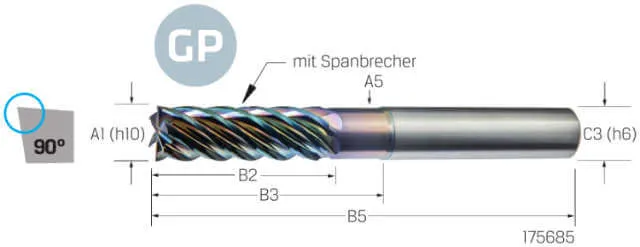 Solid Carbide End Mill VHM PREMUS GP, GP, 3 × A1, DLC, HA