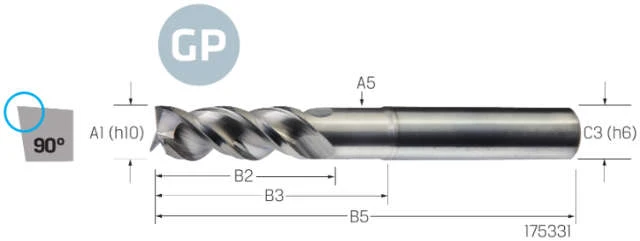 Solid Carbide End Mill VHM PREMUS GP, GP, extra long, coated, HA