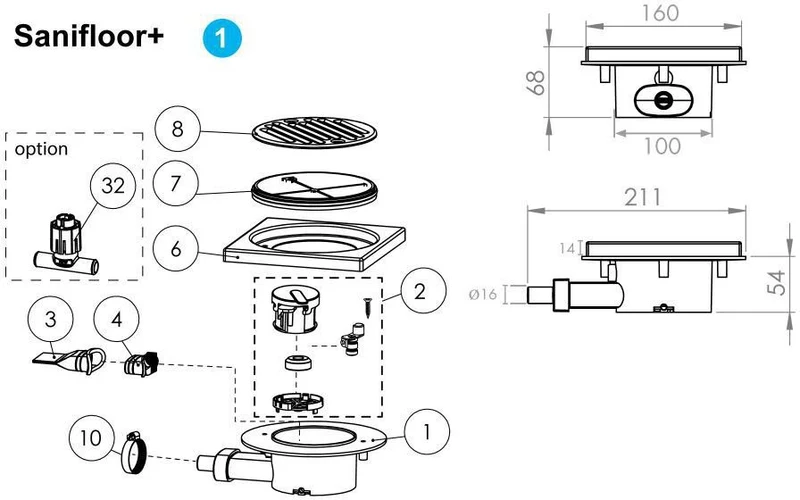 SFA Sanifloor+1 Schmutzwasserhebeanlage für bodengleiche Duschen mit Fliesenböden