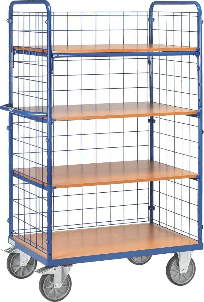 FETRA multi-tier trolley, with wire mesh, 4 shelves, 1200x800mm