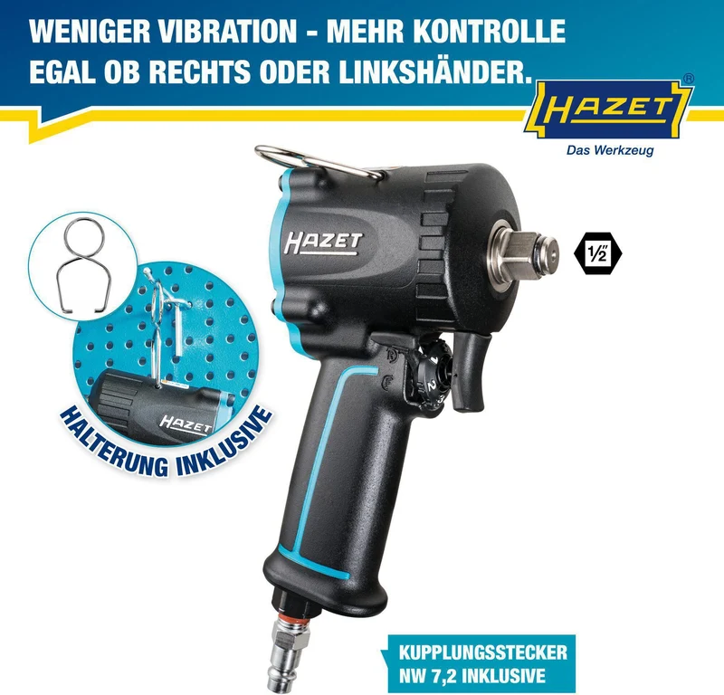 HAZET Druckluftschlagschrauber 9012M-1 12,5 mm (1/2 Zoll) A4-kt. 678 Nm – Jumbo Hammer Schlagwerk