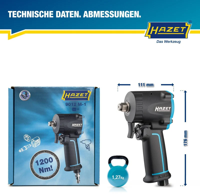 HAZET Druckluftschlagschrauber 9012M-1 12,5 mm (1/2 Zoll) A4-kt. 678 Nm – Jumbo Hammer Schlagwerk