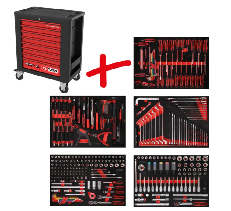 KS Tools Performanceplus Werkstattwagen-Satz P15 mit 299 Werkzeugen für 5 Schubladen