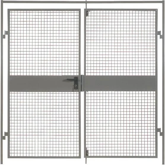 Double door NEUTRAL, partition wall system Vario W2000xH2200 mm RAL 7037 wire mesh