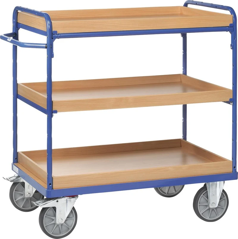 Tiered trolley FETRA, with boxes 3 shelves 1000x700mm
