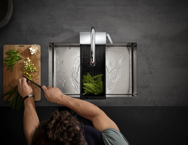 Hansgrohe Multifunktionssieb F14 für Küchenspülen – Mattschwarz, Kunststoff