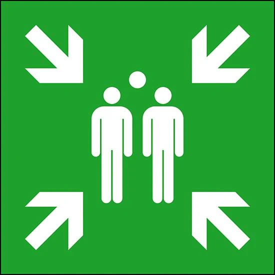 Escape route sign NEUTRAL, film W400xH400 mm assembly point photoluminescent
