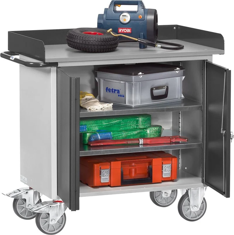 Workshop trolley FETRA, B1080xD590xH915mm RAL 7035/7016 1 cabinet