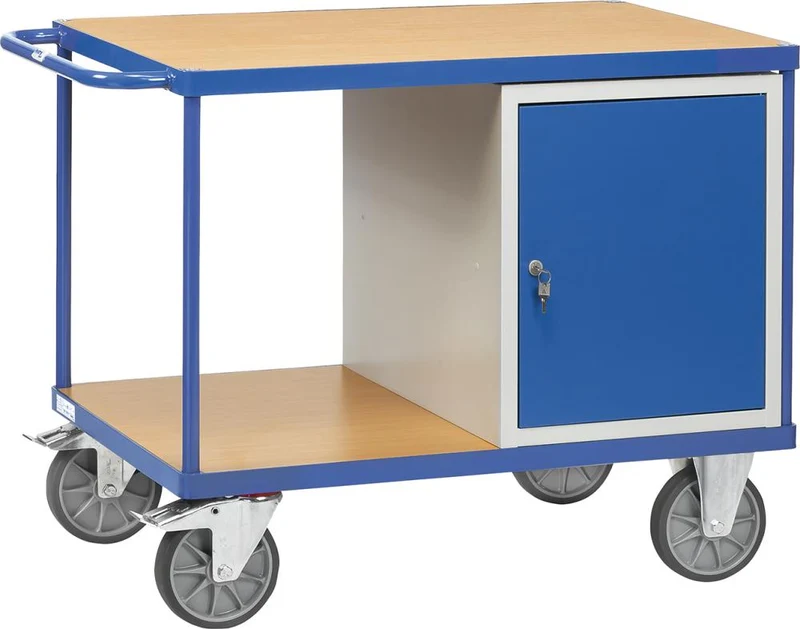 Workshop trolley FETRA, 600 kg 1250x800mm, 1 door, 2 shelves