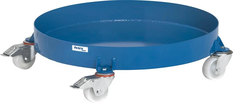 Drum trolley FETRA, for 200l drums, inside Ø630mm with 4 swivel/2 fixed castors, 2 brakes, Ral 5007